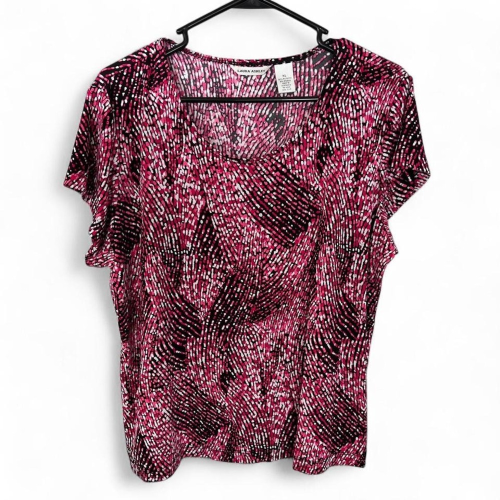 Laura Ashley pink black white floral geometric top shirt blouse womens size XL